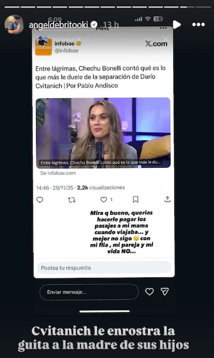 La reacción de Cvitanich al clip, que fue reposteada por Ángel De Brito