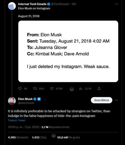 La reacción de Elon Musk al debut de Threads, el miércoles por la noche