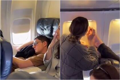 La reacción de la pasajera del avión ante la actitud del hombre que puso sus pies sobre su respaldo