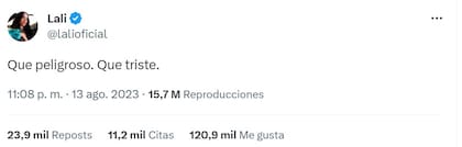 La reacción de Lali Espósito tras el triunfo en las PASO de Javier Milei