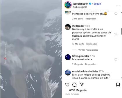La reacción de los usuarios al ver el momento en que el glaciar se desprende de la ladera de la montaña