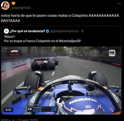 La reacción de los usuarios sobre el desempeño de Franco Colapinto