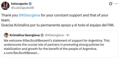 La reacción de Luis Caputo (Fuente: X @LuisCaputoAR)