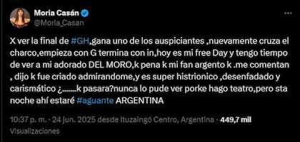 La reacción de Moria en la previa a la definición de Gran Hermano