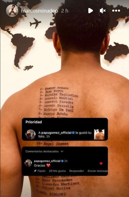 La reacción de "Papu" Gómez al observar el tatuaje de Gonzalo en su Instagram