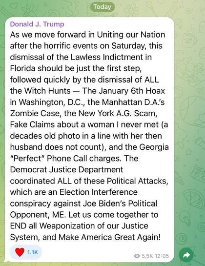 La reacción de Trump tras la noticia.