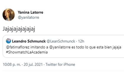 La reacción de Yanina Latorre a la imitación de Fátima Florez: carcajadas y humor