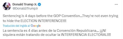 La reacción del hijo primogénito de Donald Trump tras el veredicto