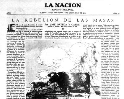 "La rebelión de las masas", artículo de José Ortega y Gasset publicado en LA NACION en 1929