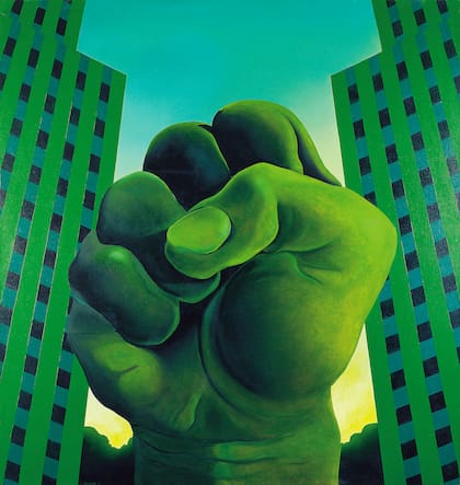 La rebelión-Puño, de la serie Antagonismo entre naturaleza y civilización (1973), pintura de Nicolás García Uriburu exhibida en el Moderno