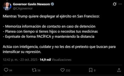 La recomendación de Gavin Newsom ante el posible despliegue de la Guardia Nacional en San Francisco