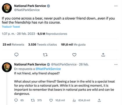 La recomendación del National Park Service ante los avistamientos de osos