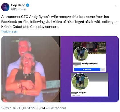 La reconocida cuenta "Pop Base" informó que la esposa de Byron se habría quitado su apellido en Facebook