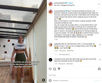 La reflexión de Juana Repetto tras comenzar el gimnasio (Foto: Instagram @juanarepettook)
