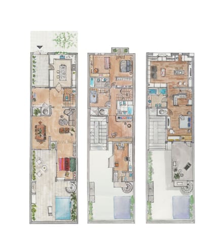 La reforma destinó la planta baja para el área pública, el primer piso para niños y arriba de todo, los padres. Una escalera exterior permite independizar el escritorio de trabajo, separando funciones a través de la circulación.