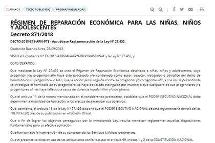 La reglamentación tiene fecha del sábado; la autoridad de aplicación es la Secretaría de la Niñez