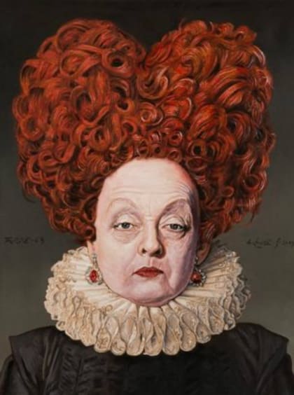 La Reina de Corazones, según Alfredo Sabat, obra exhibida en la muestra "Reflejos de Alicia"