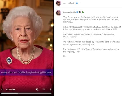 La reina Isabel II envió su tradicional mensaje de Navidad (Crédito: Instagram/@theroyalfamily)