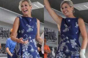 La reina Máxima bailó bachata y deslumbró con su vestido azul (Foto: Captura de video / Instagram @patrickvkatwijk)