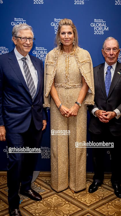 La reina Máxima junto a Bill Gates y Michael Bloomberg (Foto: Instagram @patrickvkatwijk)