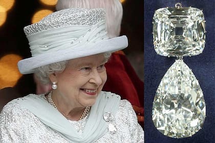 La reina Isabel II y el Cullinan IV y III.