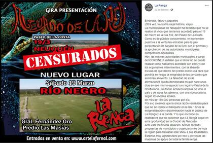 La Renga denunció discriminación y censura por parte de la Municipalidad de Neuquén (Foto: Facebook)