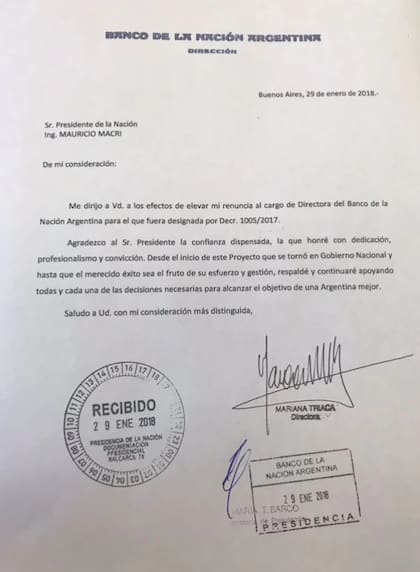 La renuncia de Mariana Triaca al Banco Nación