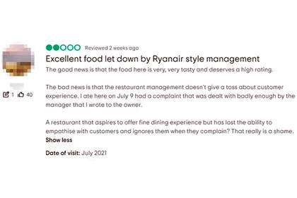 La reseña del cliente que desató una contundente reacción por parte del dueño del restaurant