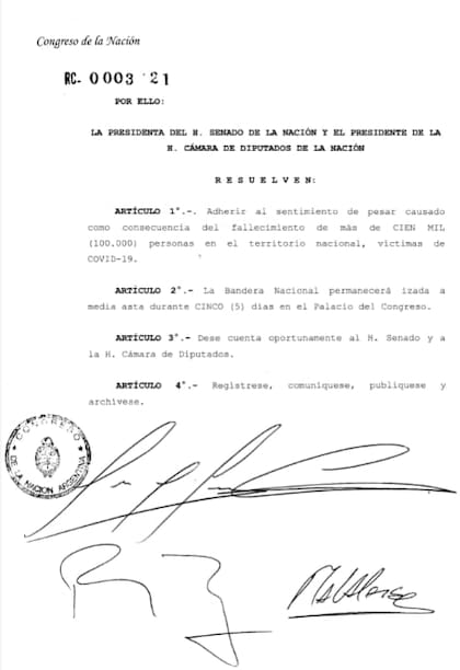 La resolución conjunta que firmaron Cristina Kirchner y Massa.