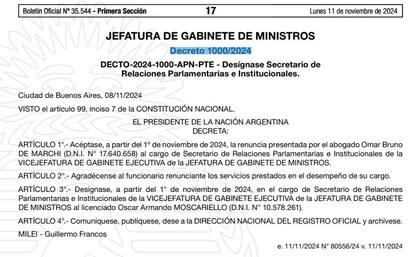 La resolución de la renuncia de De Marchi y la designación de Moscariello