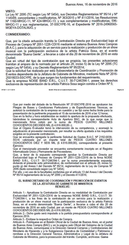 La resolución para la contratación de Patricia Sosa