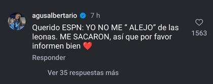 La respuesta de Agustina Albertario a un posteo de ESPN en Instagram