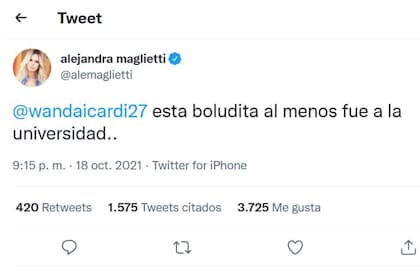 La respuesta de Alejandra Maglietti al furioso tuit de Wanda Nara no tardó en llegar, pero la empresaria borró su mensaje poco después