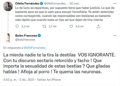 La respuesta de Belén Francese al tuit de Ofelia Fernández