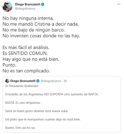 La respuesta de Brancatelli a los usuarios que los criticaron por sus dichos contra el Presidente
