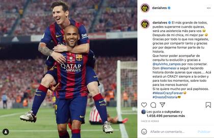 La respuesta de Dani Alves a Messi tras sus dichos en la despedida al Barcelona