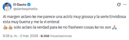 La respuesta de Dante Spinetta ante los rumores de romance con Siciliani (Foto: X)