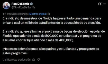 La respuesta de DeSantis a la demanda del sindicato de maestros de Florida