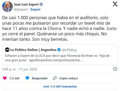 La respuesta de Espert en X luego del episodio en la UCA