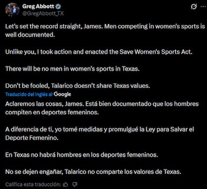 La respuesta de Greg Abbott a James Talarico en X