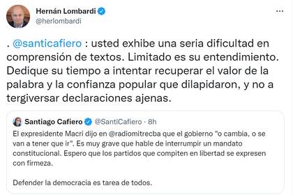 La respuesta de Hernán Lombardi a los dichos de Santiago Cafiero