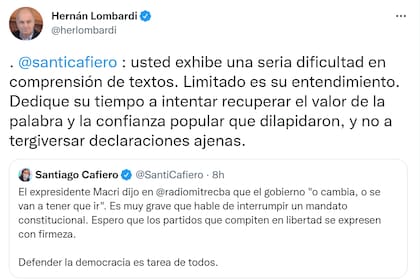 La respuesta de Hernán Lombardi a los dichos de Santiago Cafiero