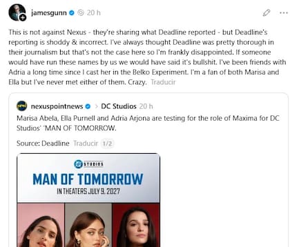 La respuesta de James Gunn frente a los rumores de quién interpretará a Máxima en Man of tomorrow, la secuela de Superman