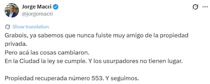 La respuesta de Jorge Macri a Juan Grabois