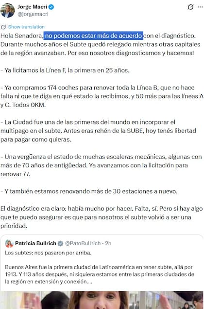 La respuesta de Jorge Macri en X