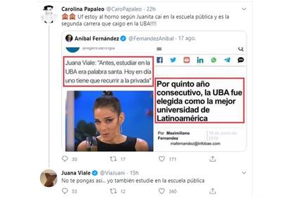 La respuesta de Juana Viale a la crítica de Carolina Papaleo por sus dichos sobre la UBA