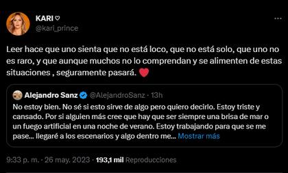La respuesta de Karina "La Princesita" al posteo de Alejandro Sanz