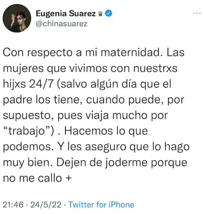 La respuesta de la China Suárez a Yanina Latorre con un palito para Benjamín Vicuña (Foto: Twitter @chinasuarez)