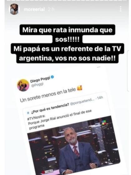 La respuesta de Morena Rial al tuit de Diego Poggi