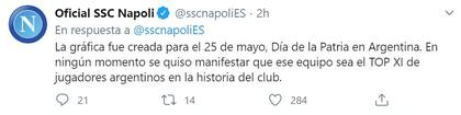 La respuesta de Napoli por las acusaciones sobre la ausencia de Gonzalo Higuain del once ideal de argentinos.